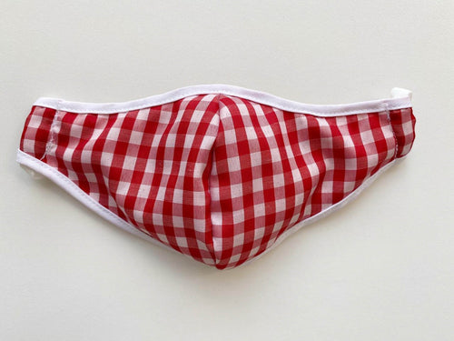 Mask 3-Layer Fabric Slimline - Gingham Check 0.5cm Red/ White - Cargo Shop Online